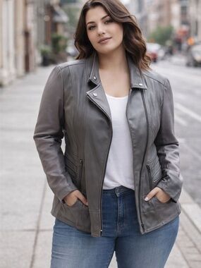 Torrid Grey Leather Bomber Jacket